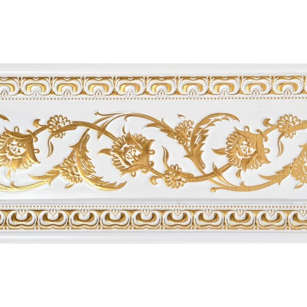 Standalone 94 in. Gold on French White Floral Chair Rail, White & Gold ST2649023